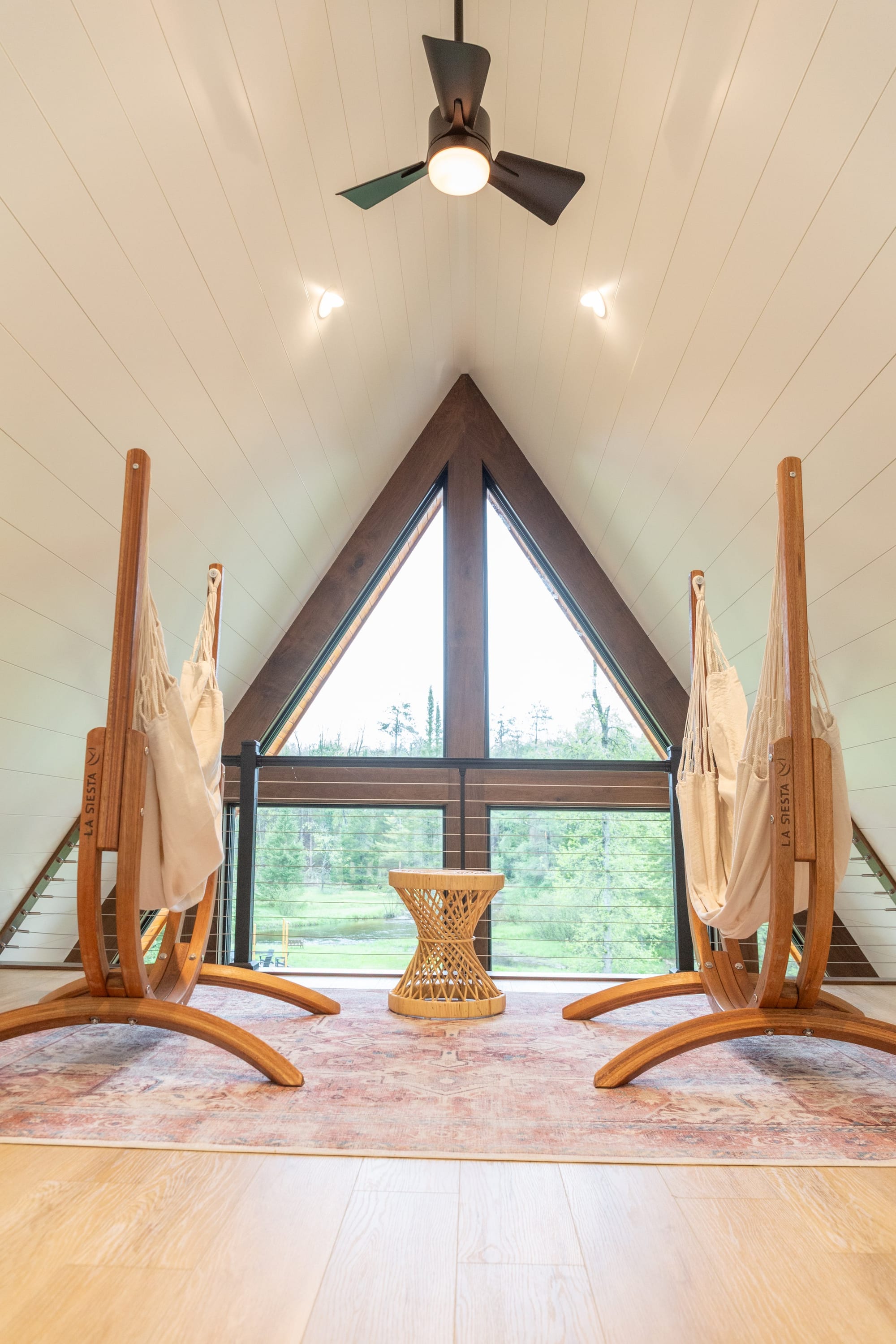 Hammock chairs at the gable window in the Eagle's Nest loft