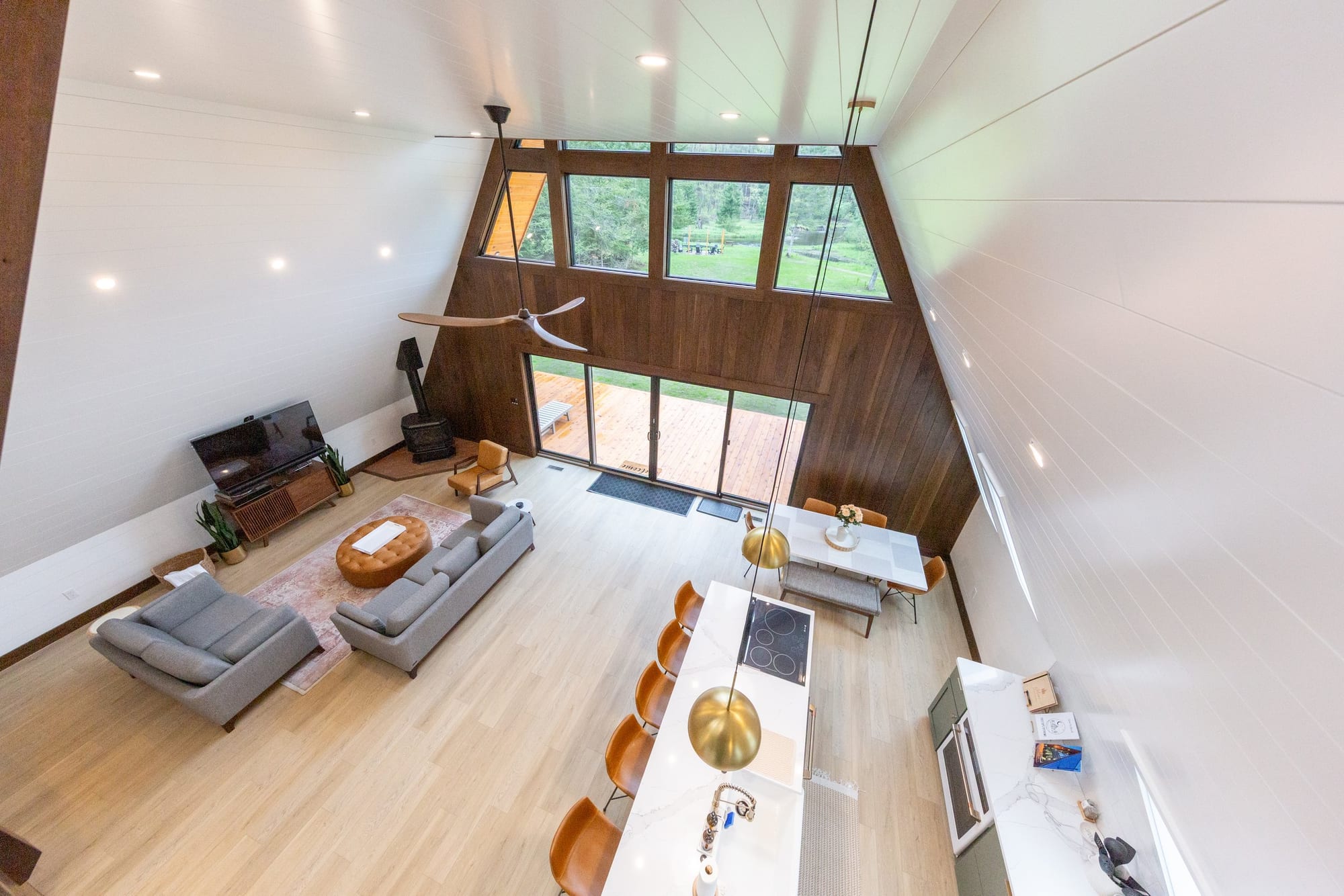Looking down into the great room from the loft