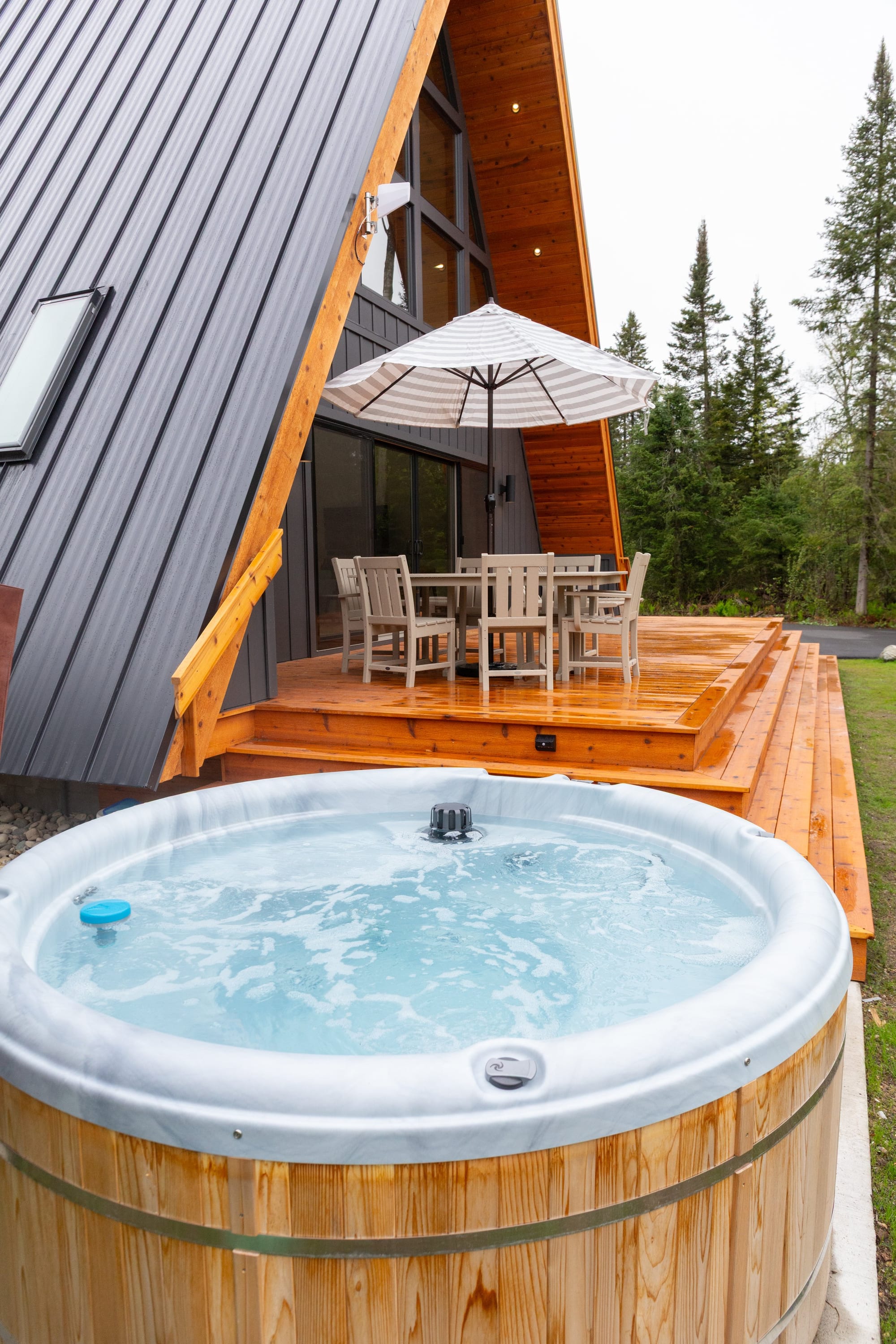 The hot tub on the cedar deck